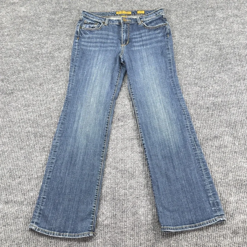 Seven7 Jeans Womens 10 Blue Medium Wash Flare Stretch Denim Mid Rise Embroidered